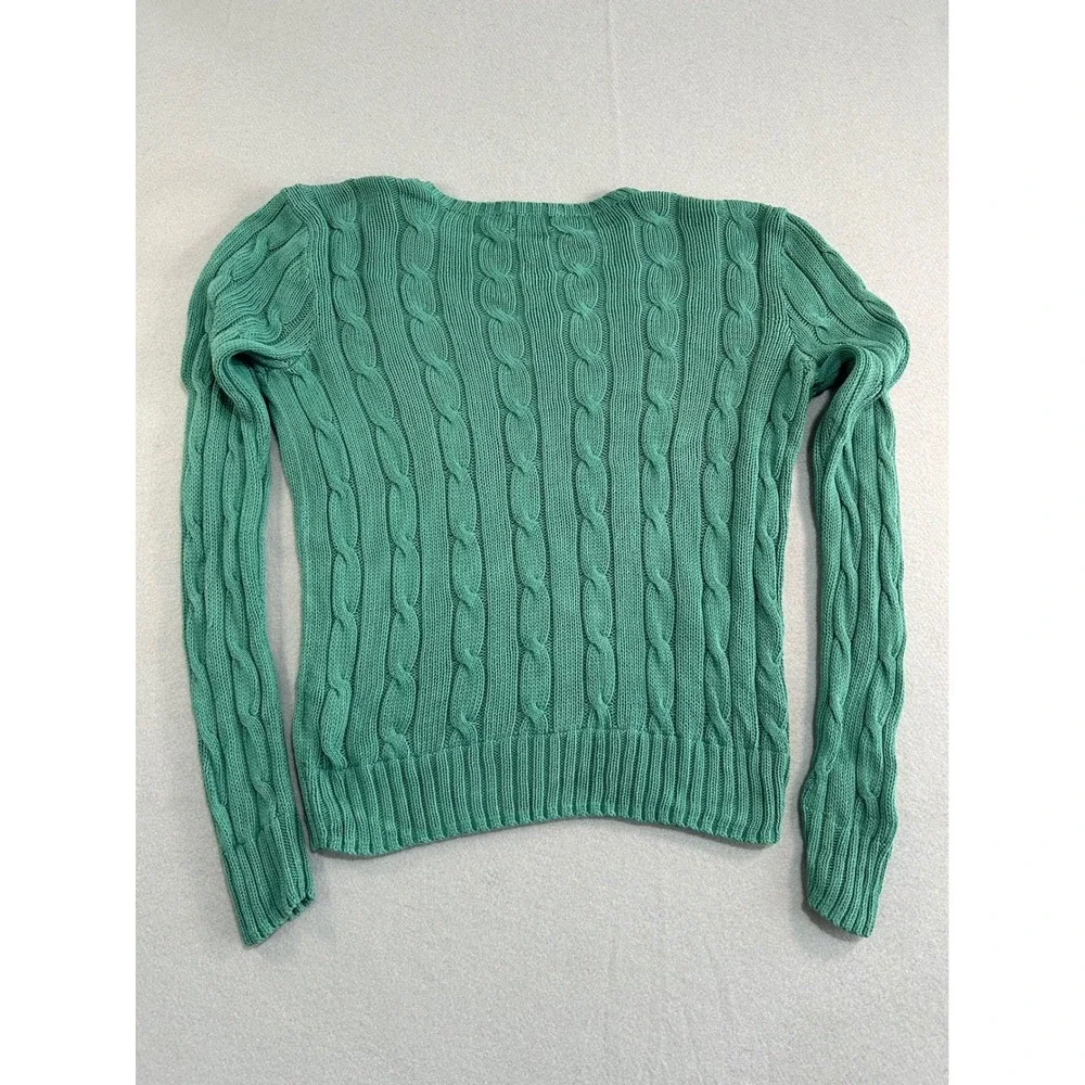 Polo Ralph Lauren Sweater Womens Small Teal Cable Knit Pima Cotton Pony Logo